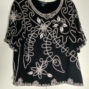 Saint Tropes West Women's Art Blouse Chic Look Black & White Embroidered Top
